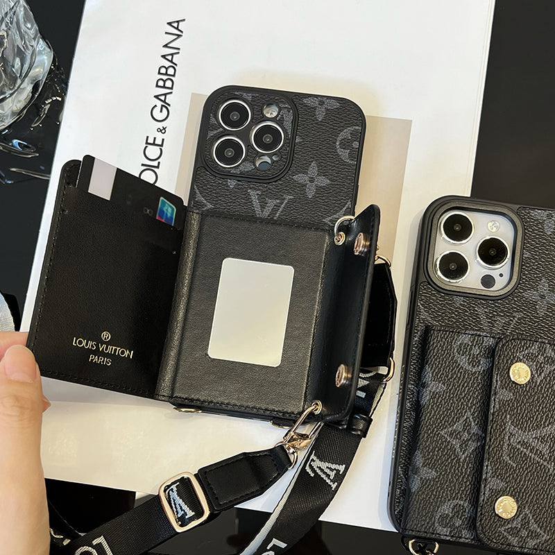 ラグジュアリー カード バッグ チェーン ブラック iPhone ケース