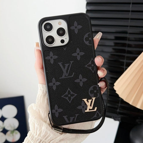 Coque et skin iPhone de luxe avec chaîne à main noire et blanche
