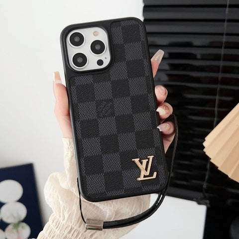 Coque et skin iPhone de luxe avec chaîne à main noire et blanche