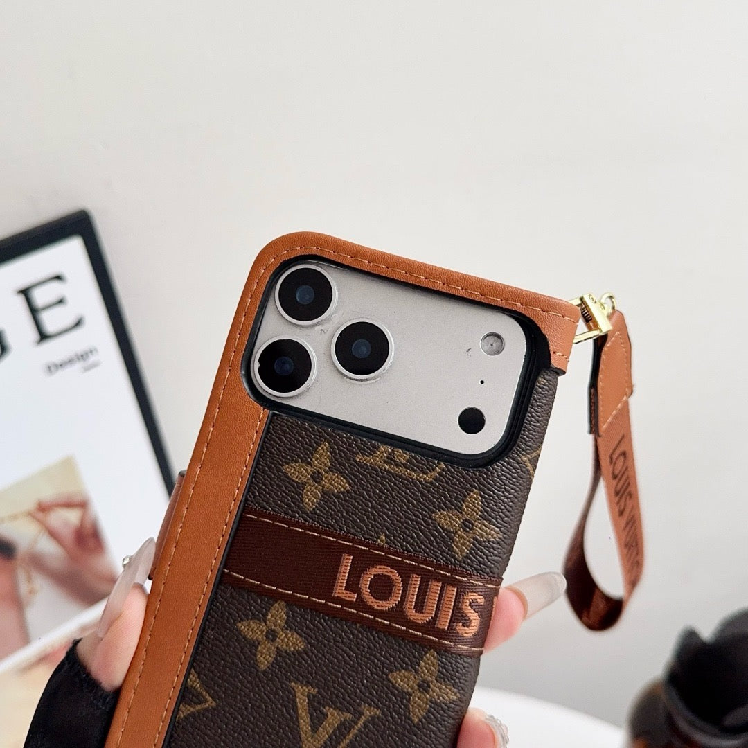 Husă portofel pentru iPhone de lux cu model de lux, cu suport de card și curea