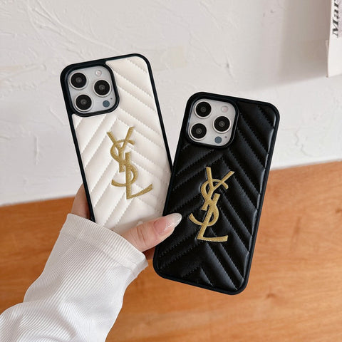 Custodia per iPhone in pelle bianca e nera Saint