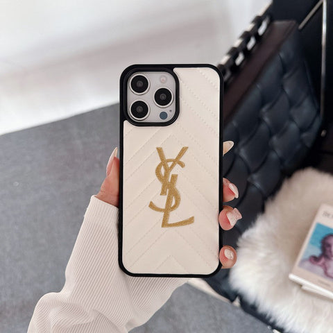 Custodia per iPhone in pelle bianca e nera Saint