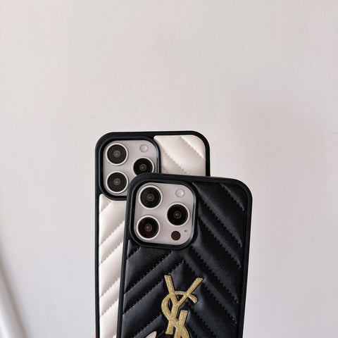 Custodia per iPhone in pelle bianca e nera Saint