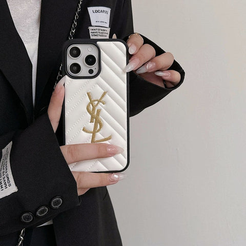 Custodia per iPhone in pelle bianca e nera Saint