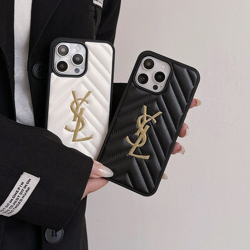 Custodia per iPhone in pelle bianca e nera Saint