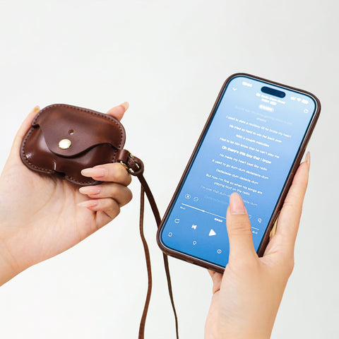 Capa AirPods de couro genuíno premium com cordão de couro grátis