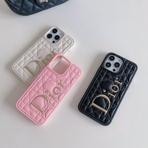 ファッションゴールドロゴレザーiPhoneケース