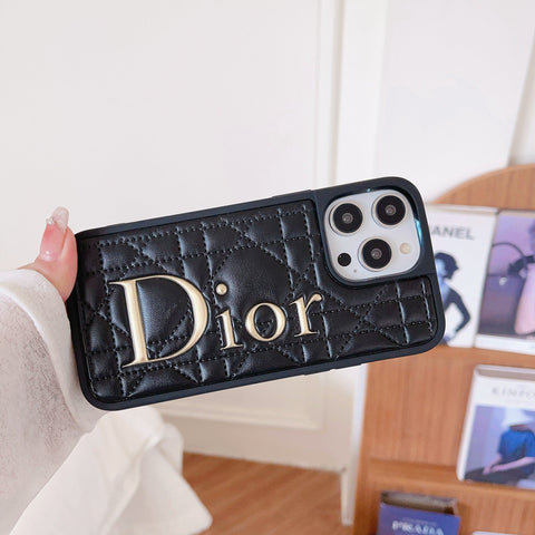 ファッションゴールドロゴレザーiPhoneケース