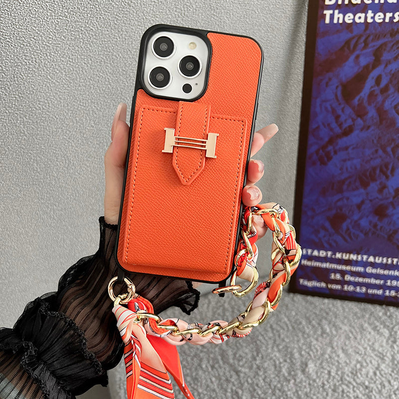 Custodia per iPhone in pelle con borsa per carte H