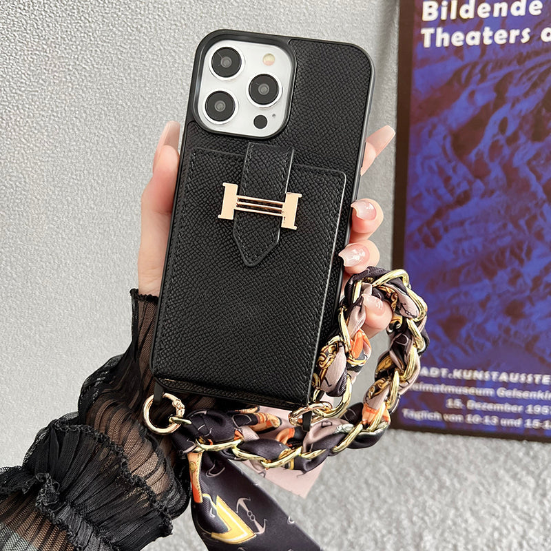 Custodia per iPhone in pelle con borsa per carte H