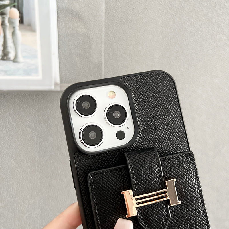 Custodia per iPhone in pelle con borsa per carte H