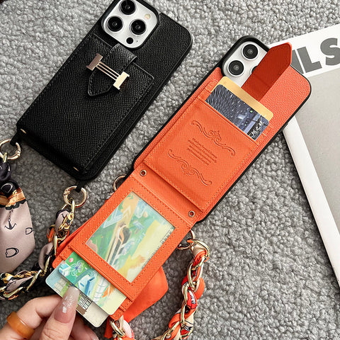 Custodia per iPhone in pelle con borsa per carte H