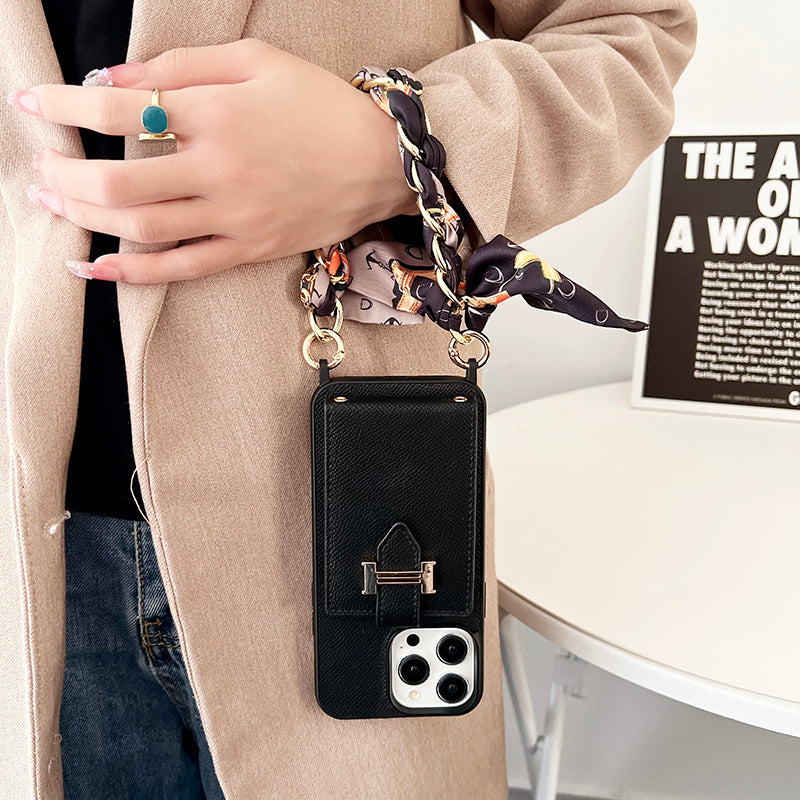 Custodia per iPhone in pelle con borsa per carte H