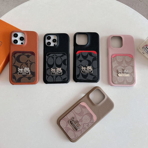 Capa de couro para iPhone com bolsa de cartão clássica