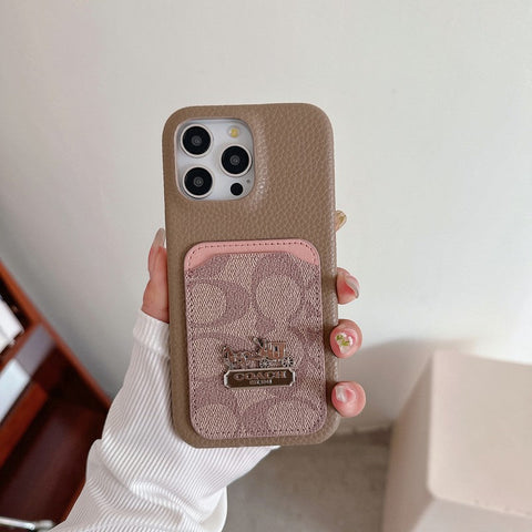 Capa de couro para iPhone com bolsa de cartão clássica