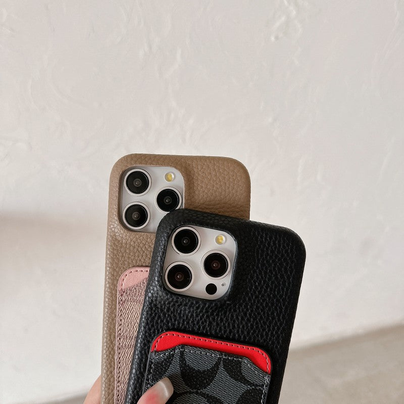Capa de couro para iPhone com bolsa de cartão clássica