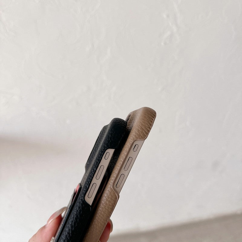 Capa de couro para iPhone com bolsa de cartão clássica