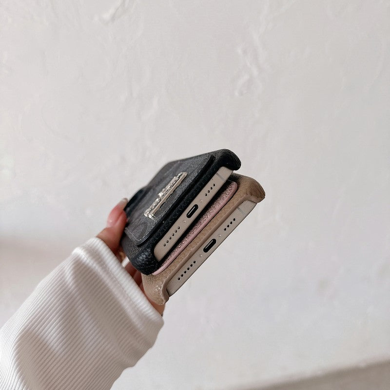 Capa de couro para iPhone com bolsa de cartão clássica