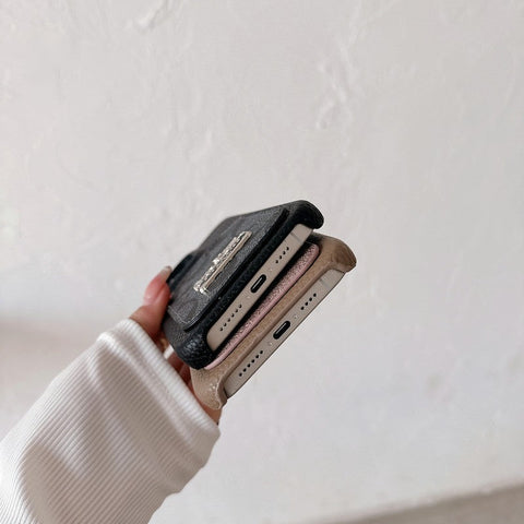 Capa de couro para iPhone com bolsa de cartão clássica