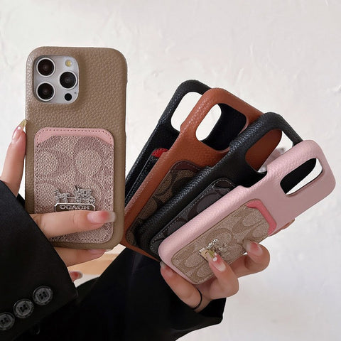 Capa de couro para iPhone com bolsa de cartão clássica