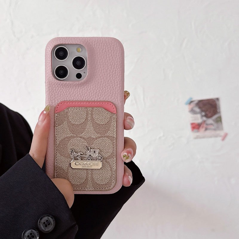 Capa de couro para iPhone com bolsa de cartão clássica