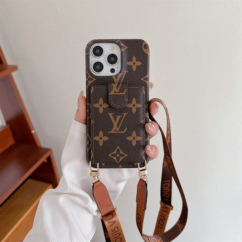 Luksusowa torba na karty z łańcuszkiem na ramię. Etui na iPhone'a
