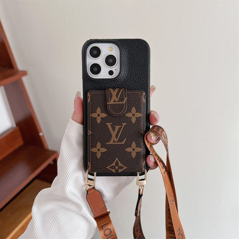 Luksusowa torba na karty z łańcuszkiem na ramię. Etui na iPhone'a