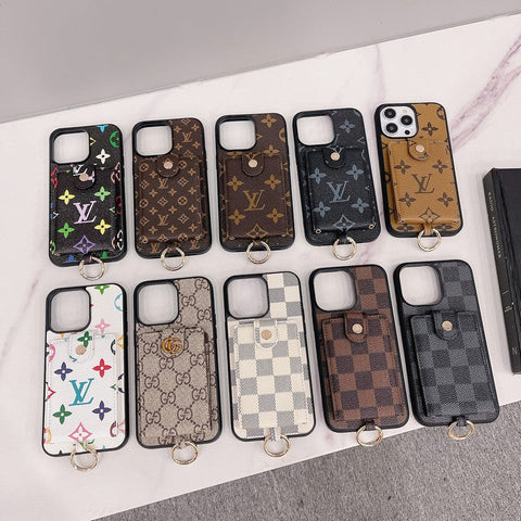 Capa para iPhone de cor clássica com bolsa de cartão luxuosa