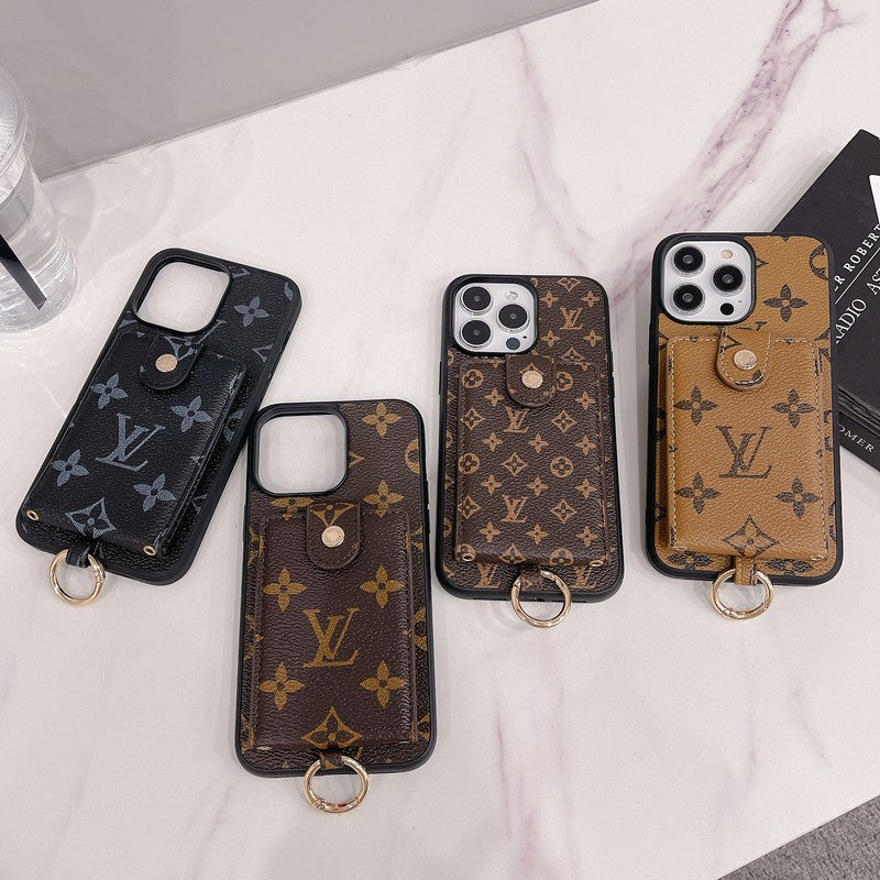 Capa para iPhone de cor clássica com bolsa de cartão luxuosa