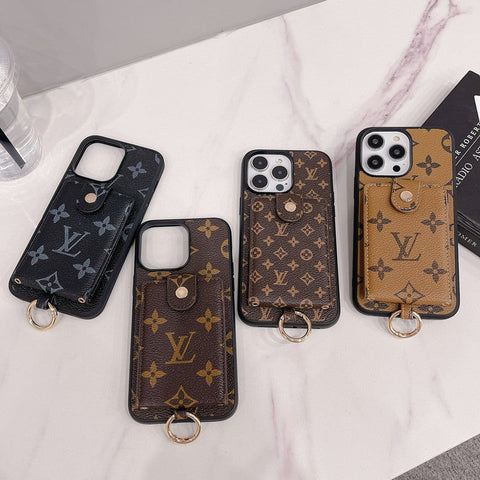 Capa para iPhone de cor clássica com bolsa de cartão luxuosa