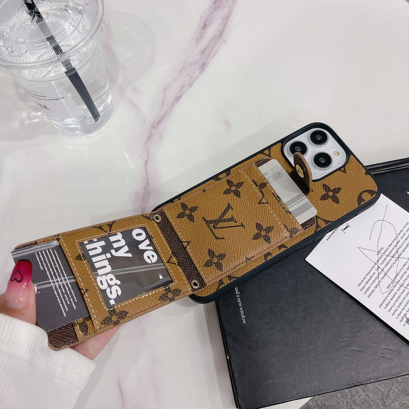 Capa para iPhone de cor clássica com bolsa de cartão luxuosa