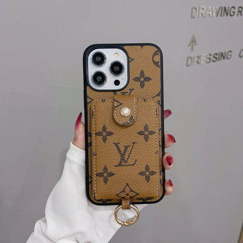 Capa para iPhone de cor clássica com bolsa de cartão luxuosa