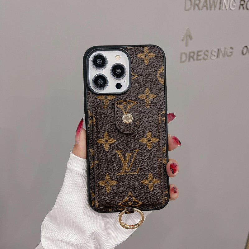 Capa para iPhone de cor clássica com bolsa de cartão luxuosa