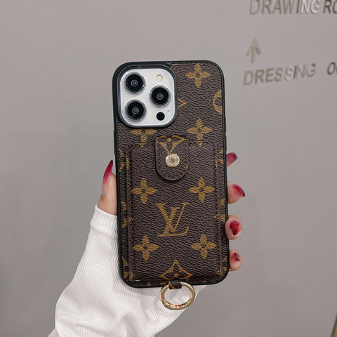 Capa para iPhone de cor clássica com bolsa de cartão luxuosa