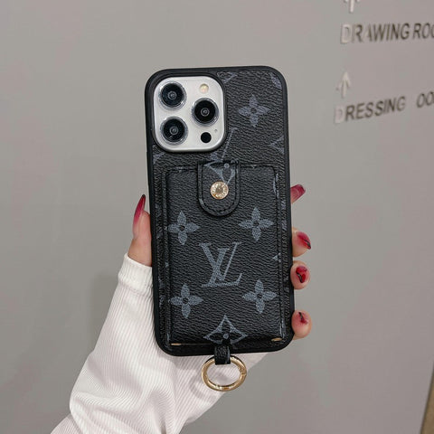 Capa para iPhone de cor clássica com bolsa de cartão luxuosa