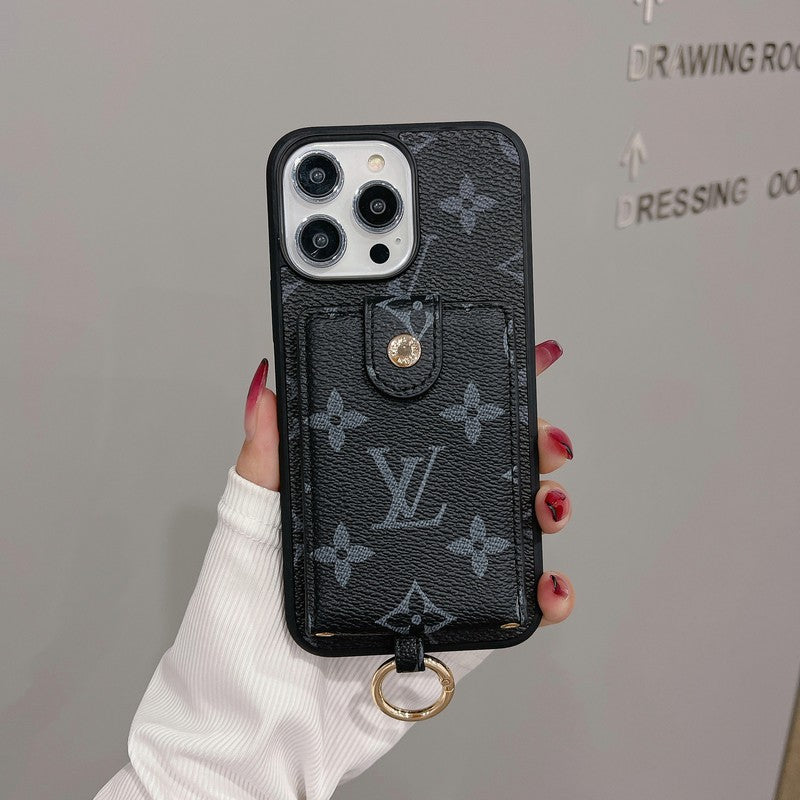Capa para iPhone de cor clássica com bolsa de cartão luxuosa