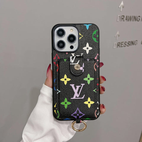 Capa para iPhone de cor clássica com bolsa de cartão luxuosa