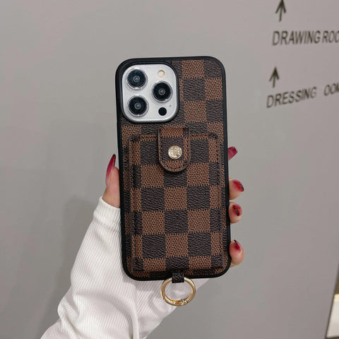 Capa para iPhone de cor clássica com bolsa de cartão luxuosa