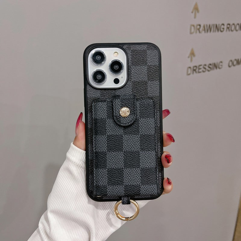 Capa para iPhone de cor clássica com bolsa de cartão luxuosa