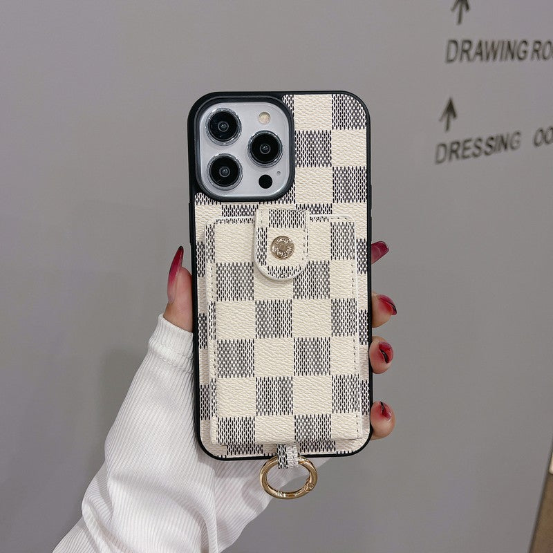 Capa para iPhone de cor clássica com bolsa de cartão luxuosa