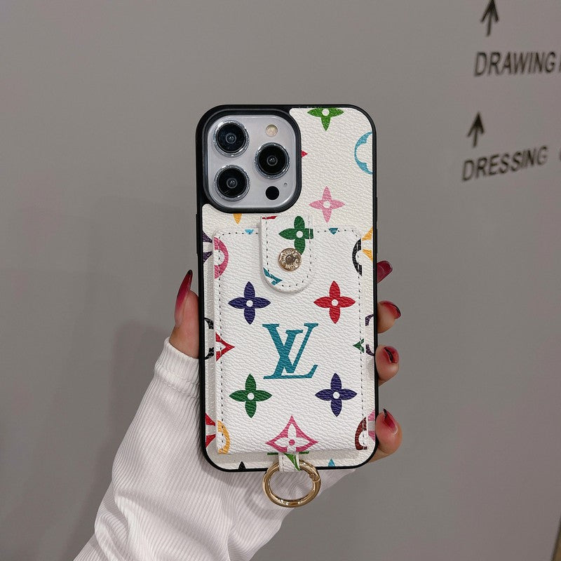 Capa para iPhone de cor clássica com bolsa de cartão luxuosa