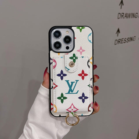 Capa para iPhone de cor clássica com bolsa de cartão luxuosa