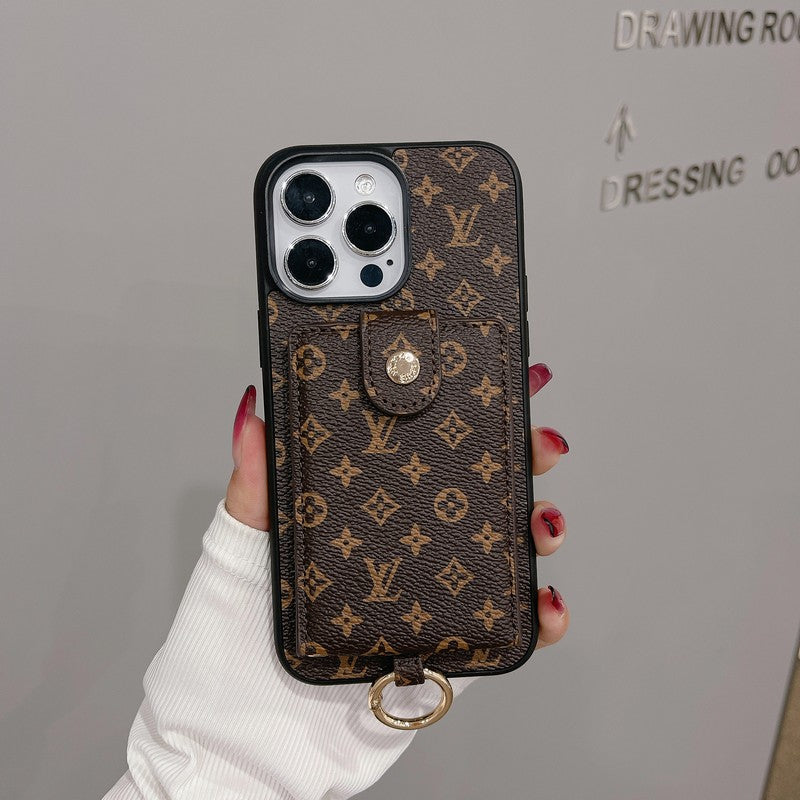 Capa para iPhone de cor clássica com bolsa de cartão luxuosa