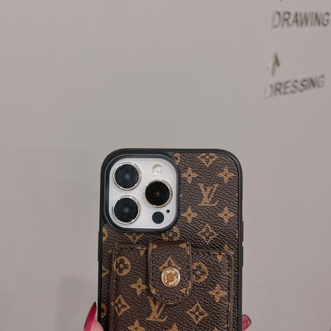 Capa para iPhone de cor clássica com bolsa de cartão luxuosa