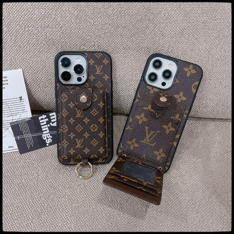 Capa para iPhone de cor clássica com bolsa de cartão luxuosa