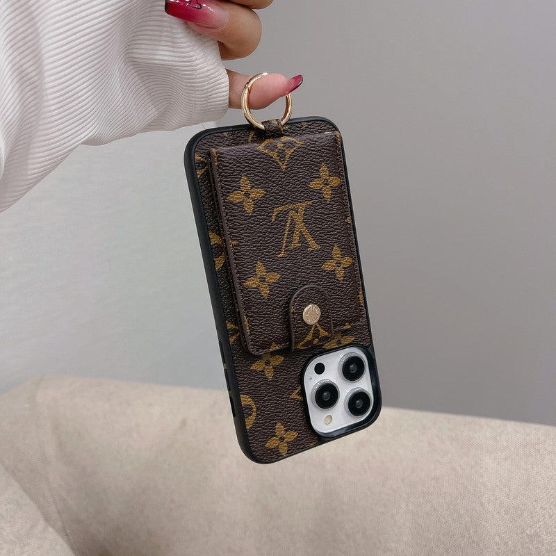 Capa para iPhone de cor clássica com bolsa de cartão luxuosa