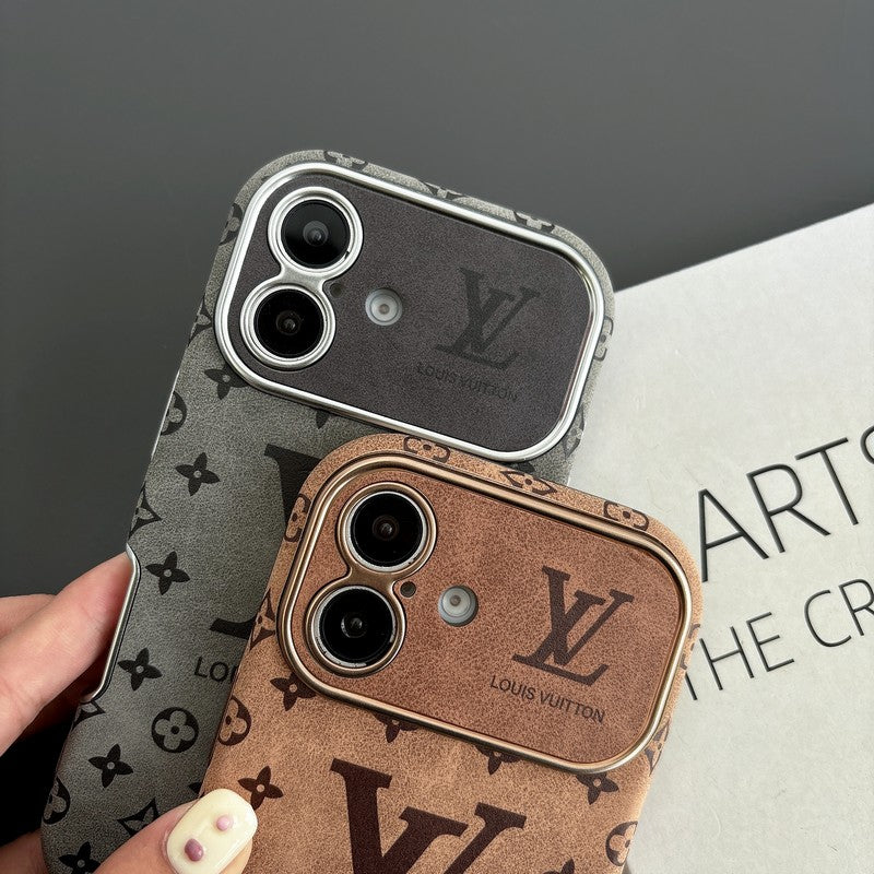 ラグジュアリーなブラウン&ブラックカラーのレザーiPhoneケース