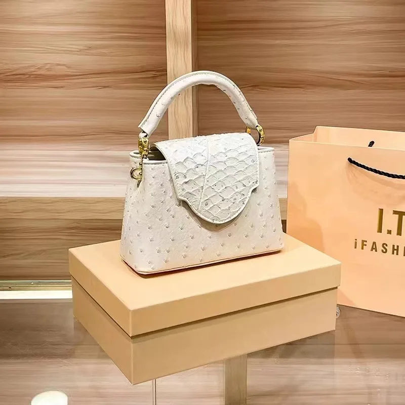 حقيبة يد فاخرة راقية - حقيبة كتف كروس بنمط النعام لأزياء الربيع