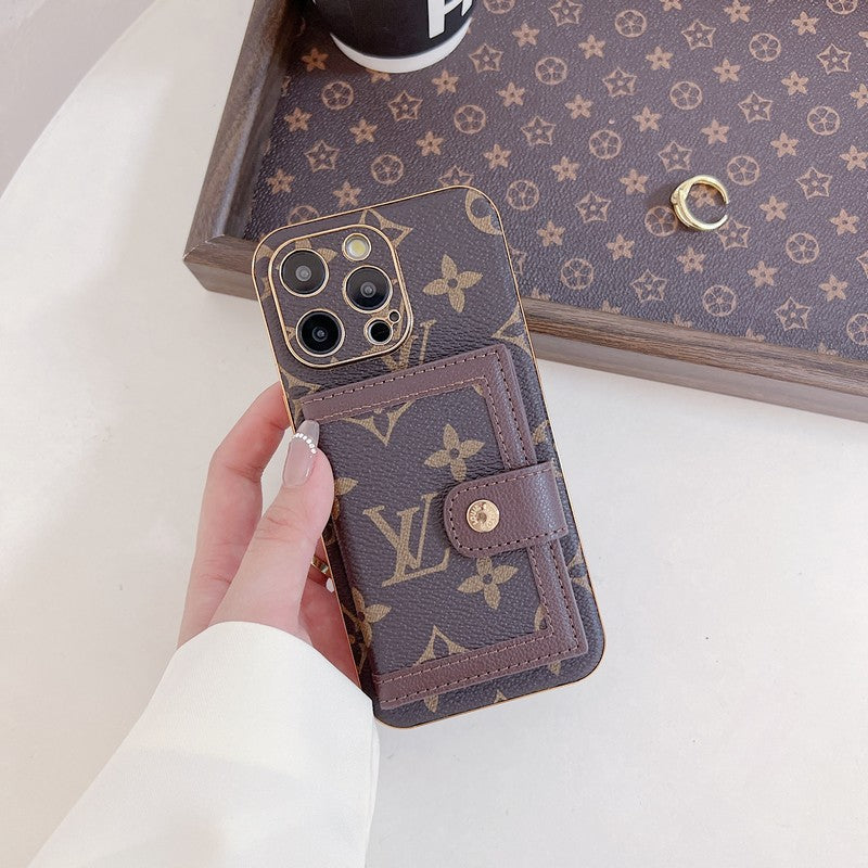 Capa para iPhone com bolsa de cartão de cor clássica luxuosa