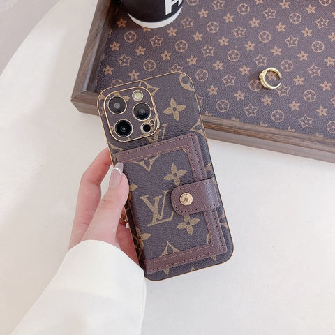 Capa para iPhone com bolsa de cartão de cor clássica luxuosa